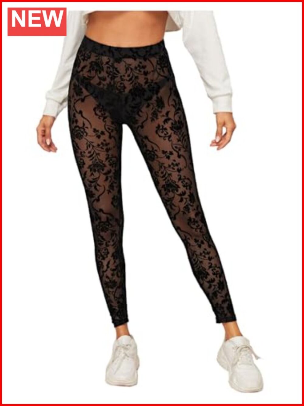 Sheer Mesh Floral High Waist Leggings Stretchy Yoga Pants